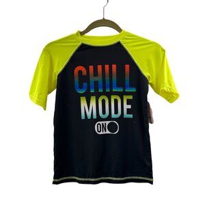 Wonder Nation Boys Neon Swim Chill Mode On Graphic Raglan Rash Guard Shirt